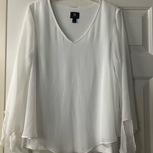 JM Collection Classic White V-Neck Blouse
